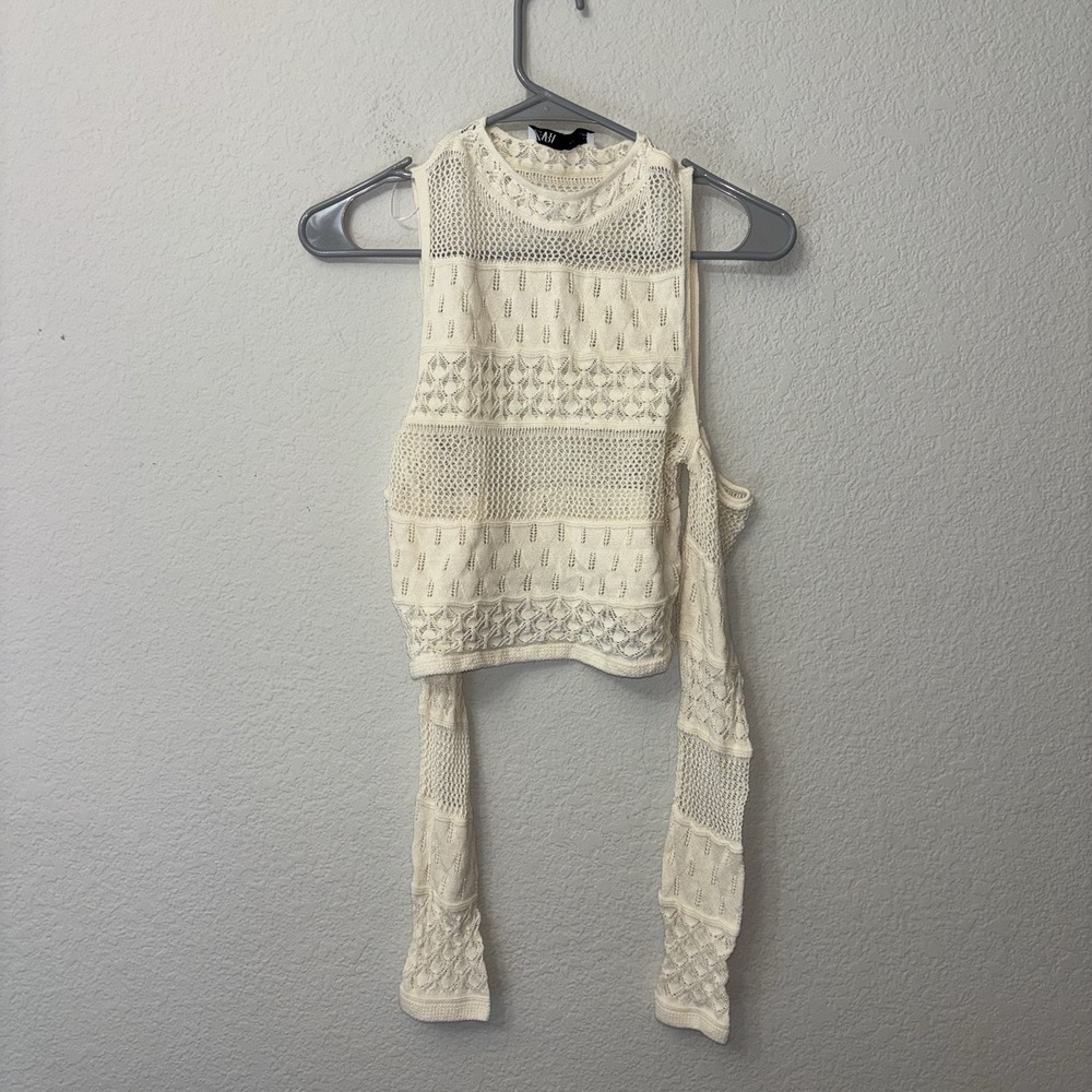 Zara Cold Open Shoulder Crochet Top Women's Size Small S Cream Ivory Beige